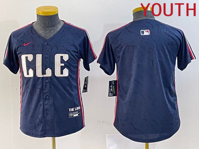 Youth Cleveland Indians Blank Blue City Edition Nike 2024 MLB Jersey style 1->youth mlb jersey->Youth Jersey